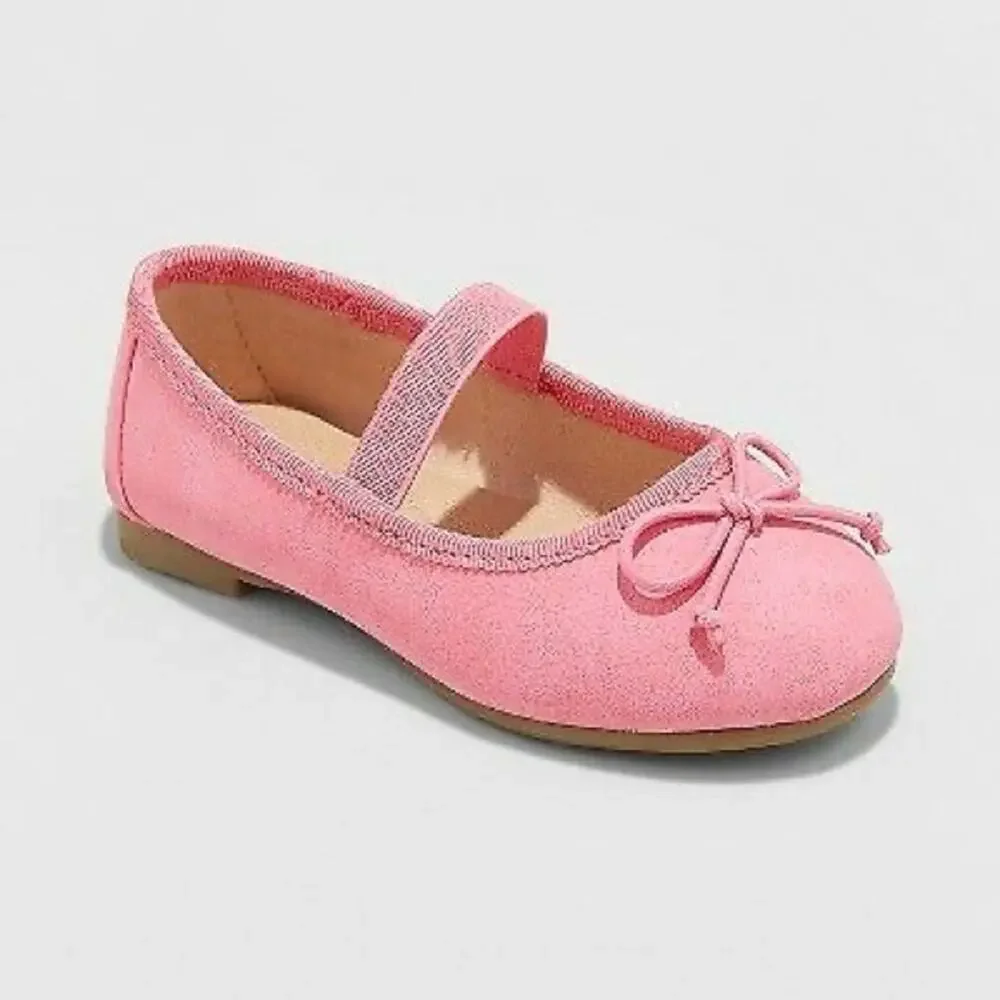 Cat & Jack Girls Pink Mary Jane Flats Size 5 Bow Ballet Shoes NWT Toddler